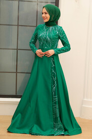  Modern Green Muslim Long Sleeve Dress 363Y - 1