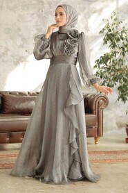  Modern Grey Hijab Evening Dress 22321GR - 1