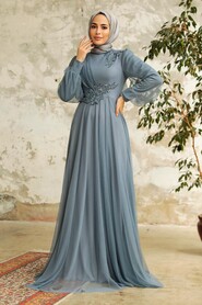  Stylish Grey Hijab Evening Dress 22061GR - 2