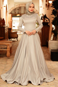  Modern Grey Modest Prom Dress 718GR - 4