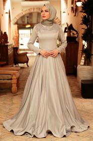  Modern Grey Modest Prom Dress 718GR - 3