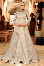  Modern Grey Modest Prom Dress 718GR - 5
