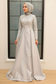  Modern Grey Muslim Long Sleeve Dress 363GR - 1
