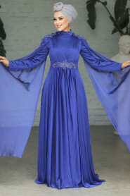  Modern İndigo Blue Hijab Bridesmaid Dress 22130IM - 2