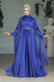  Modern İndigo Blue Hijab Bridesmaid Dress 22130IM - 3