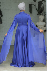  Modern İndigo Blue Hijab Bridesmaid Dress 22130IM - 4