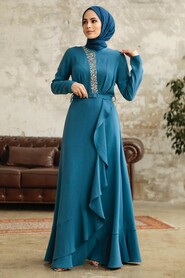  Modern İndigo Blue Hijab Wedding Dress 37320IM - 1
