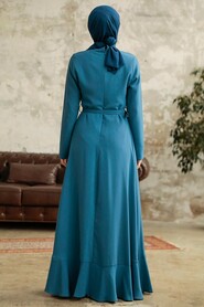  Modern İndigo Blue Hijab Wedding Dress 37320IM - 3