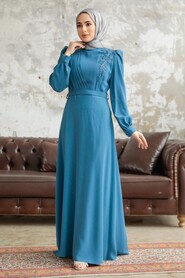  Modern İndigo Blue Islamic Dress 37351IM - 1