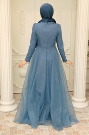  Modern İndigo Blue Islamic Prom Dress 22694IM - 3
