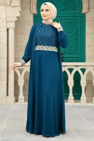  Modern İndigo Blue Modest Dress 25700IM - 1