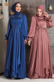  Modern İndigo Blue Muslim Fashion Evening Dress 21910IM - 2