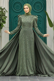 Neva Style - Modern Khaki Modest Islamic Clothing Wedding Dress 23310HK - Thumbnail