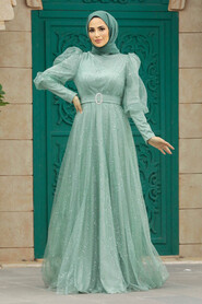  Modern Mint Hijab Wedding Dress 23041MINT - 1