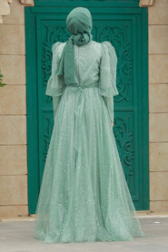  Modern Mint Hijab Wedding Dress 23041MINT - 3