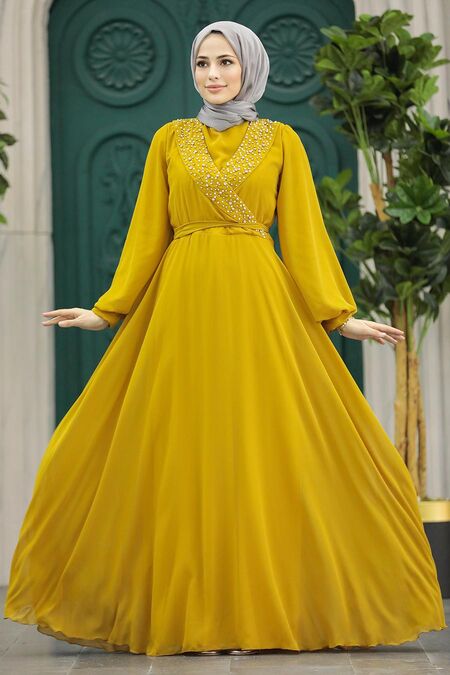  Modern Mustard Modest Prom Dress 22153HR - NEVA STYLE