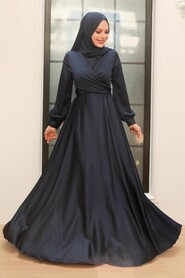  Modern Navy Blue Hijab Bridesmaid Dress 33871L - 1