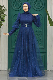  Modern Navy Blue Hijab Wedding Dress 23041L - 1