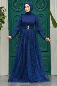  Modern Navy Blue Hijab Wedding Dress 23041L - 2
