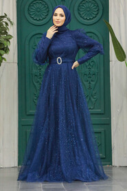  Modern Navy Blue Hijab Wedding Dress 23041L - 3