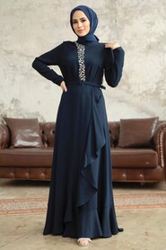  Modern Navy Blue Hijab Wedding Dress 37320L - 1