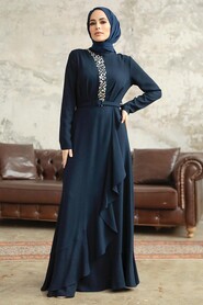  Modern Navy Blue Hijab Wedding Dress 37320L - 2