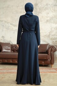  Modern Navy Blue Hijab Wedding Dress 37320L - 3