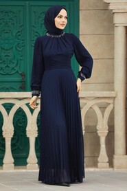  Modern Navy Blue Islamic Bridesmaid Dress 38510L - 1