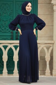  Modern Navy Blue Islamic Bridesmaid Dress 38510L - 2
