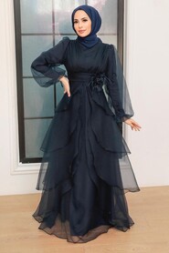  Modern Navy Blue Islamic Clothing Prom Dress 22480L - 1