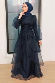  Modern Navy Blue Islamic Clothing Prom Dress 22480L - 2