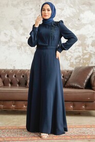  Modern Navy Blue Islamic Dress 37351L - 1