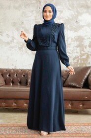  Modern Navy Blue Islamic Dress 37351L - 2