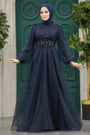  Modern Navy Blue Islamic Wedding Gown 2249L - 1