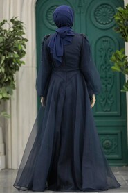  Modern Navy Blue Islamic Wedding Gown 2249L - 3