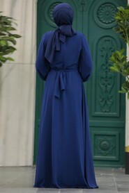  Modern Navy Blue Modest Prom Dress 22153L - 3
