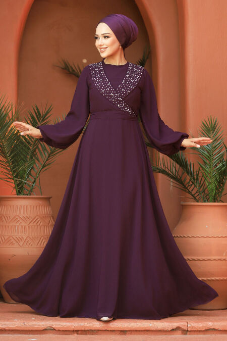  Modern Plum Color Modest Prom Dress 22153MU - NEVA STYLE