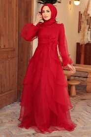  Modern Red Islamic Clothing Prom Dress 22480K - 1