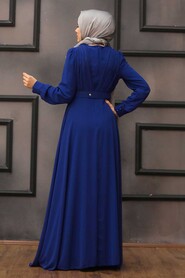  Modern Sax Blue Hijab Evening Dress 27690SX - 2