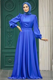 Neva Style - Modern Sax Blue Islamic Clothing Wedding Dress 40621SX - Thumbnail
