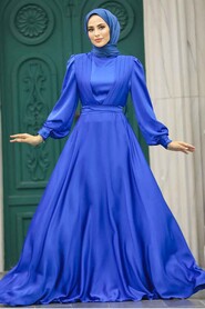 Neva Style - Modern Sax Blue Islamic Clothing Wedding Dress 40621SX - Thumbnail