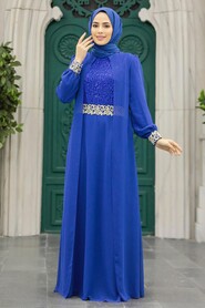  Modern Sax Blue Modest Dress 25700SX - 1