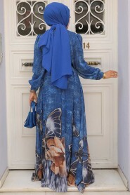  Modern Sax Blue Modest Islamic Clothing Prom Dress 39211SX - 3