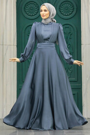  Modern Smoke Color Islamic Clothing Wedding Dress 40621FU - 1