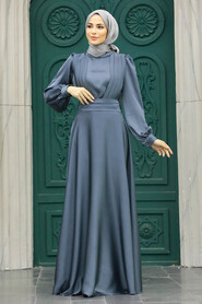  Modern Smoke Color Islamic Clothing Wedding Dress 40621FU - 2