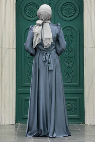  Modern Smoke Color Islamic Clothing Wedding Dress 40621FU - 3