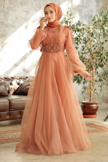  Modern Terra Cotta Islamic Wedding Gown 2249KRMT - NEVA STYLE