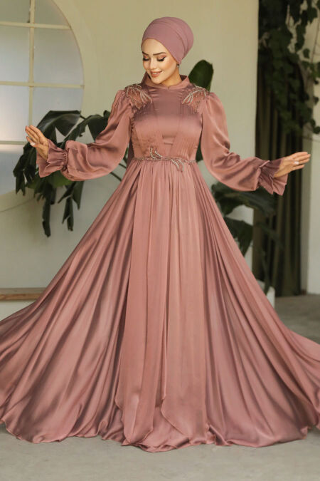  Modern Terra Cotta Muslim Fashion Evening Dress 21910KRMT - NEVA STYLE