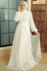  Modern White Muslim Wedding Gown 5696B - 1
