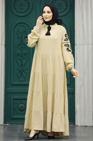  Modest Beige Abaya Dress 30140BEJ - 3
